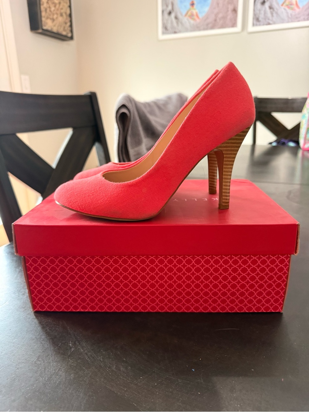 Kelly & Katie Coral Red Fabric High Heel Pumps